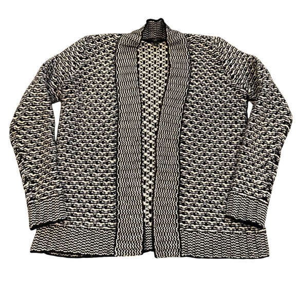 Talbots Sweaters - Talbots Petites Womens Black White Geometric Knit Open Front Cardigan Sweater P
